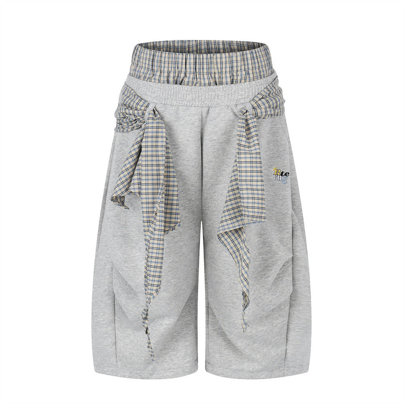 Fake Two-Piece Plaid Splice Double Waistband Shorts – Men's Loose Fit Street Sty