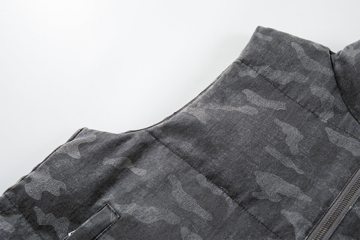 Camo Puffer Vest Men's Sleeveless Padded Gilet with Stand Collar