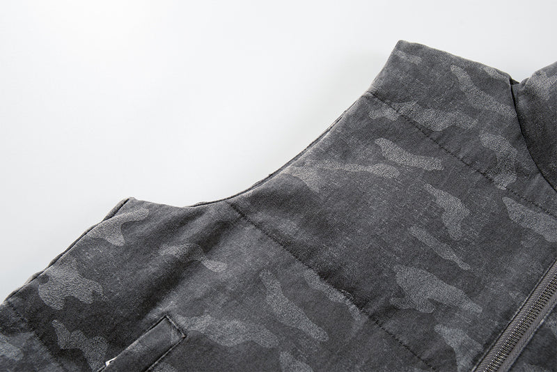 Camo Puffer Vest Men's Sleeveless Padded Gilet with Stand Collar