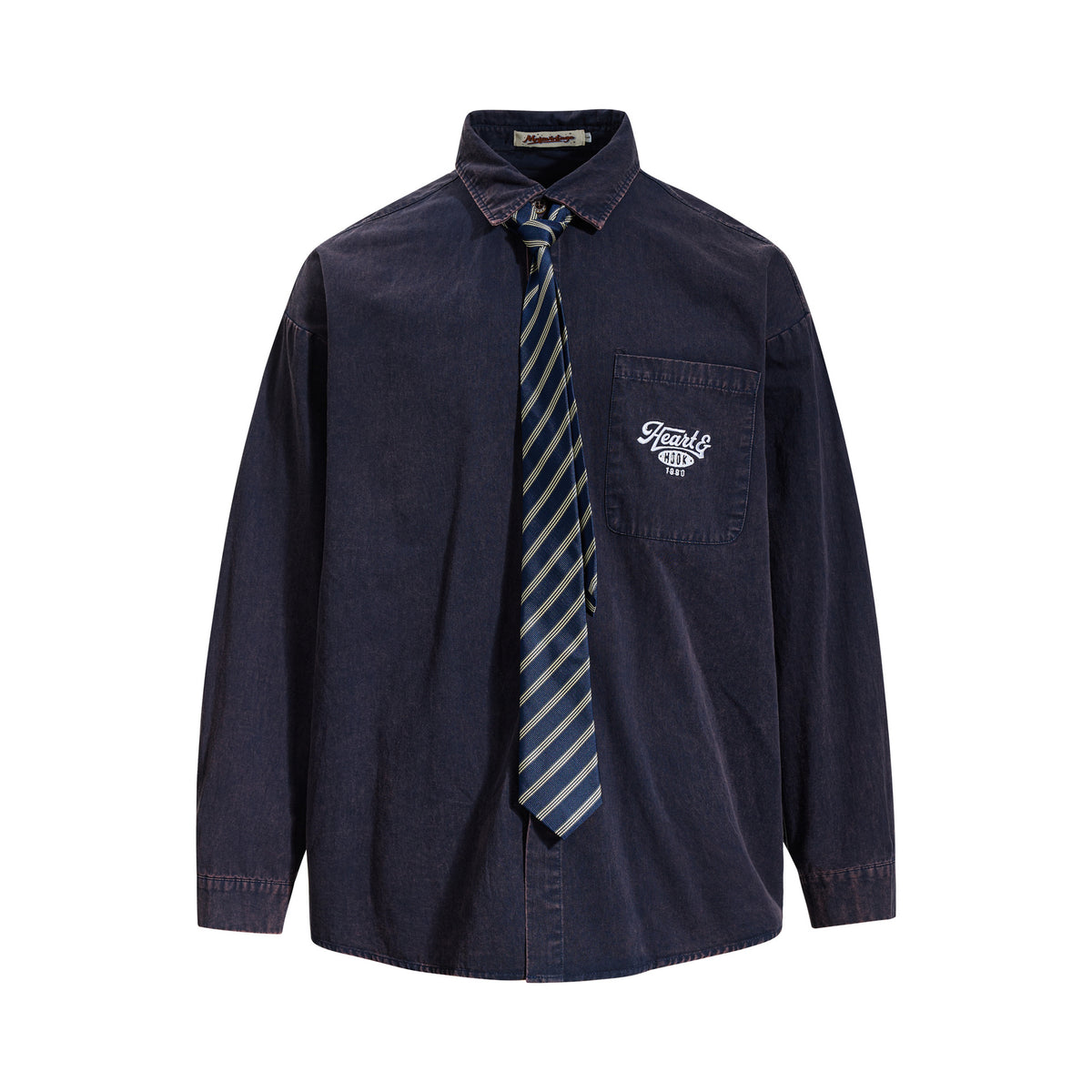 Tan Long Sleeve Shirt with Detachable Tie – Heart & Hook Embroidered Campus