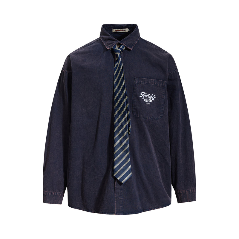 Tan Long Sleeve Shirt with Detachable Tie – Heart & Hook Embroidered Campus
