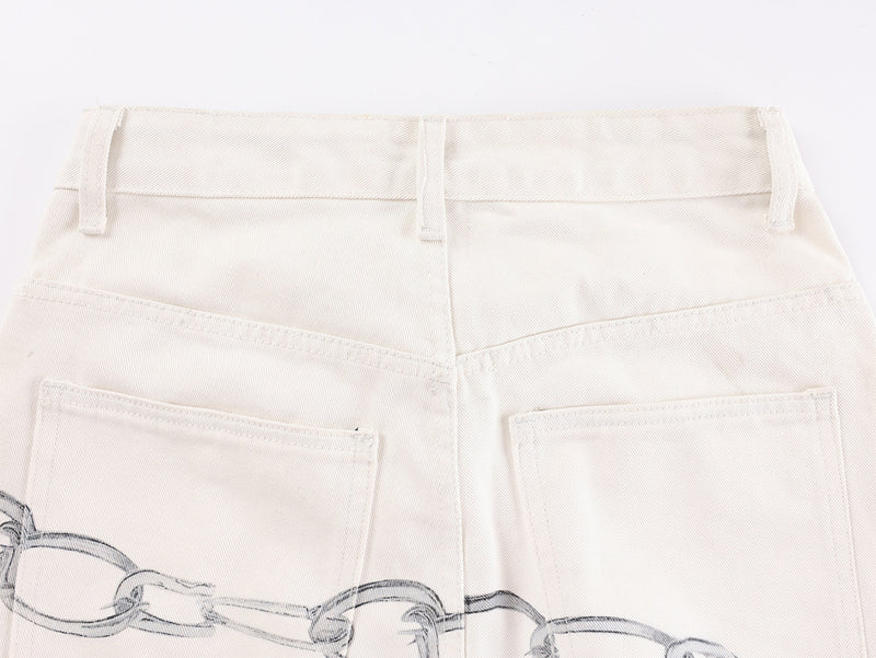 Pantalon baggy à jambes larges avec croix rouge usée et imprimé graphique chaîne