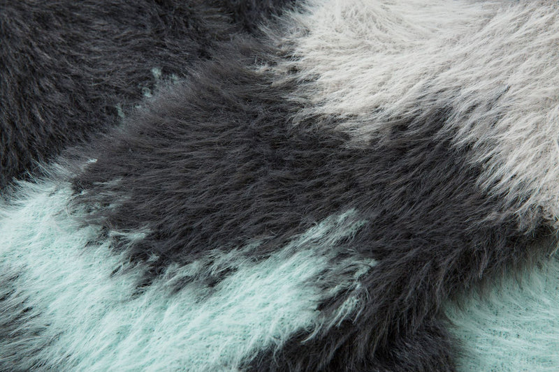 Pull en maille pelucheuse à motif vague abstrait – Modèle oversize