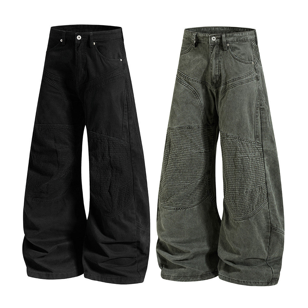 Wide-Leg Patchwork Pants – Deconstructed Arc Seam, Baggy Fit
