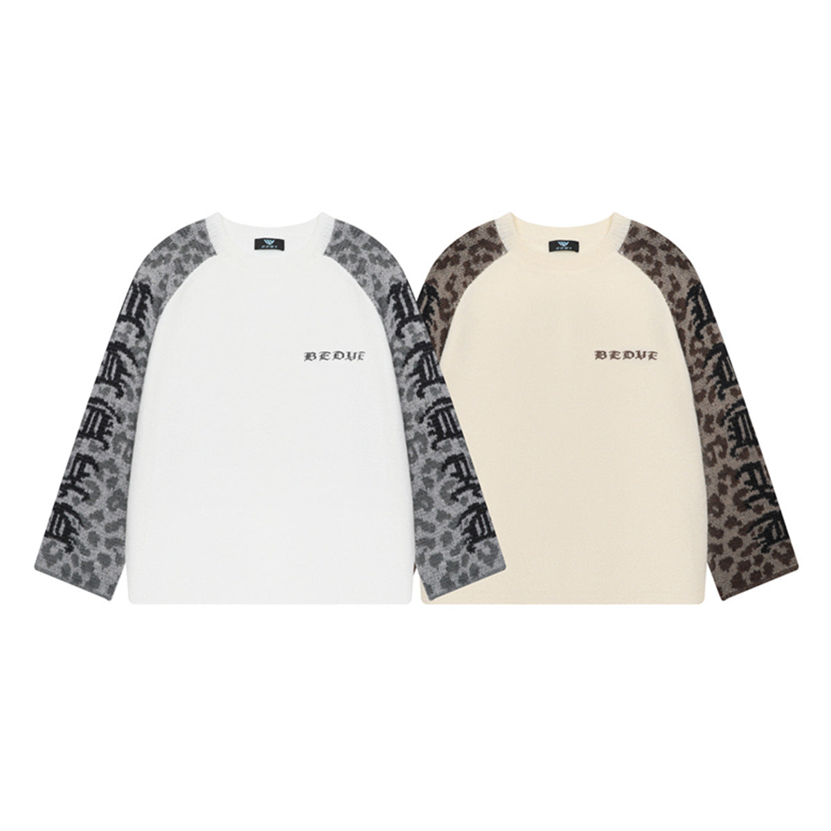 Leopard Print Raglan Knit Sweater – American Vintage Streetwear Crewneck