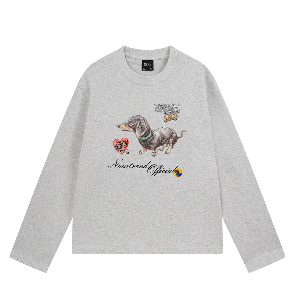 Men's Graphic Long Sleeve Shirt – Dachshund Print Crew Neck Cotton Tee