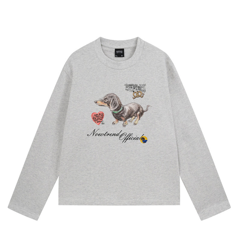Men's Graphic Long Sleeve Shirt – Dachshund Print Crew Neck Cotton Tee
