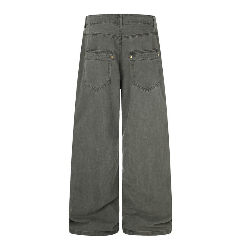Wide-Leg Cargo Pants with Gold Pyramid Studs – Punk Workwear Straight-Cut