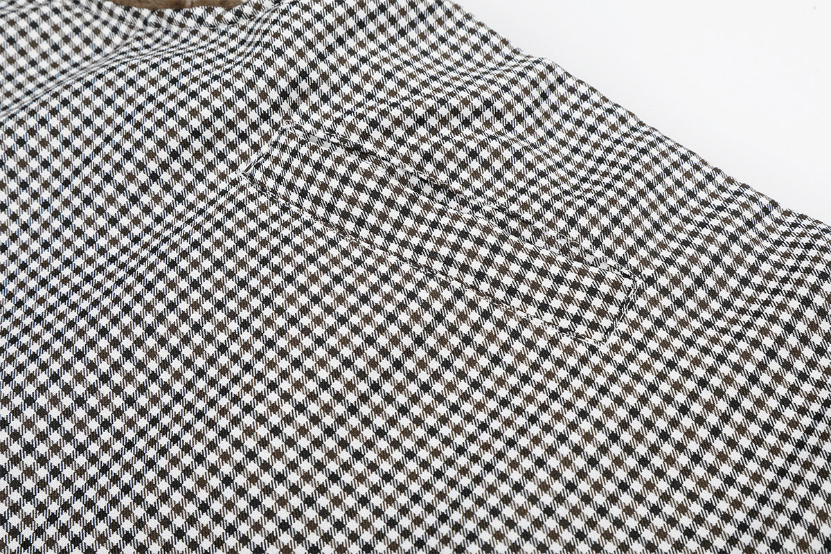 Gilet réversible en polaire teddy et tissu vichy matelassé – Gilet sans manches zippé