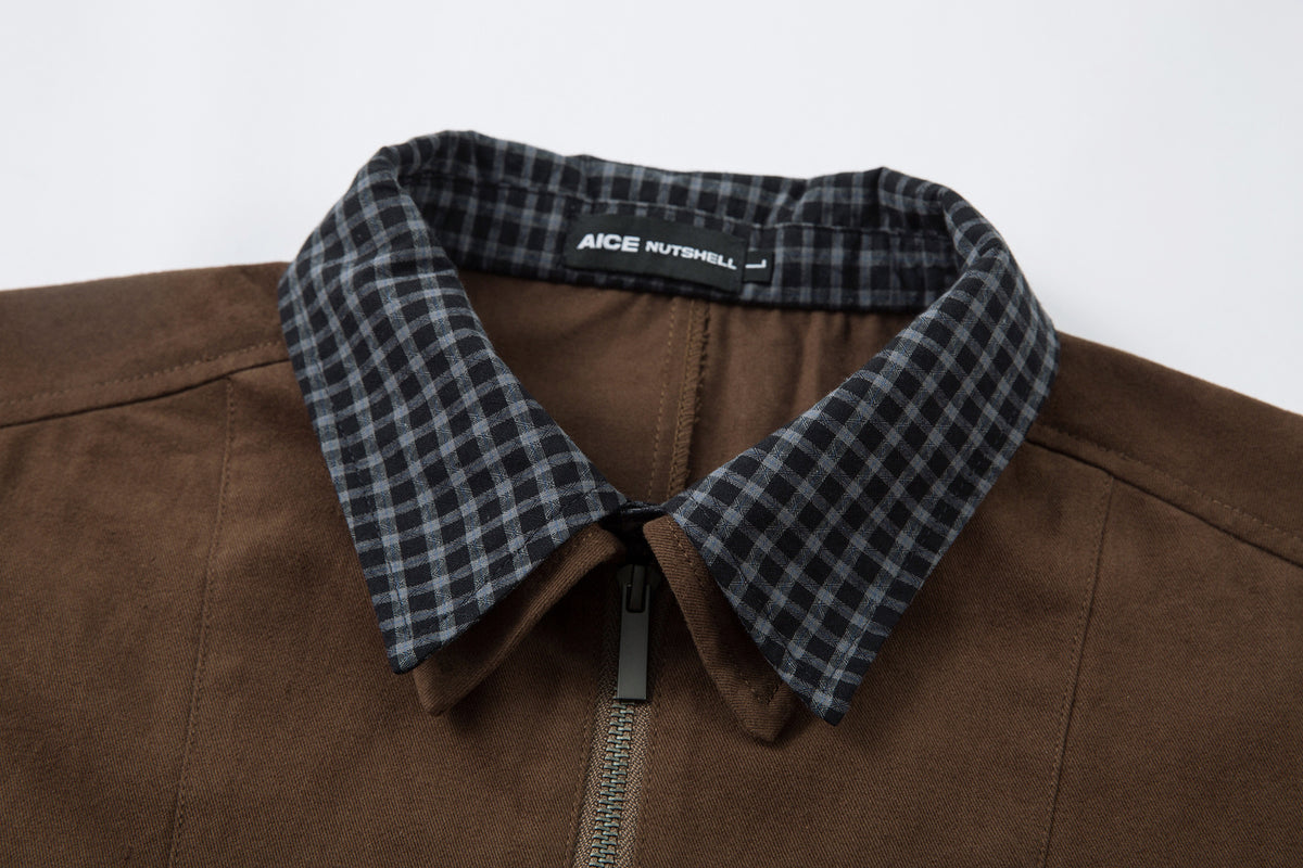 Men's Plaid-Lined Zip-Up Harrington Jacket – Layered Collar Workwear Coat