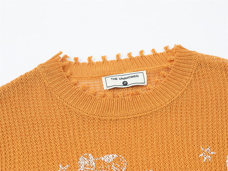 Pull en maille à col rond avec motif chien cartoon – Sweat à base usée