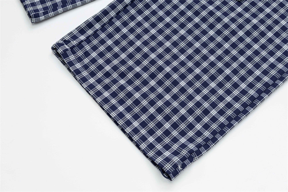 Plaid Wide-Leg Pants with Apron Overlay – Relaxed Fit Japanese Streetwear