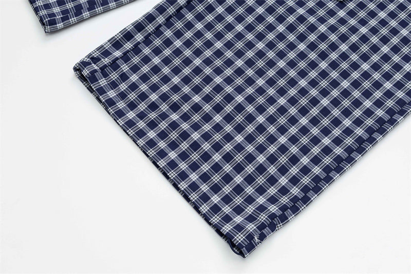 Plaid Wide-Leg Pants with Apron Overlay – Relaxed Fit Japanese Streetwear