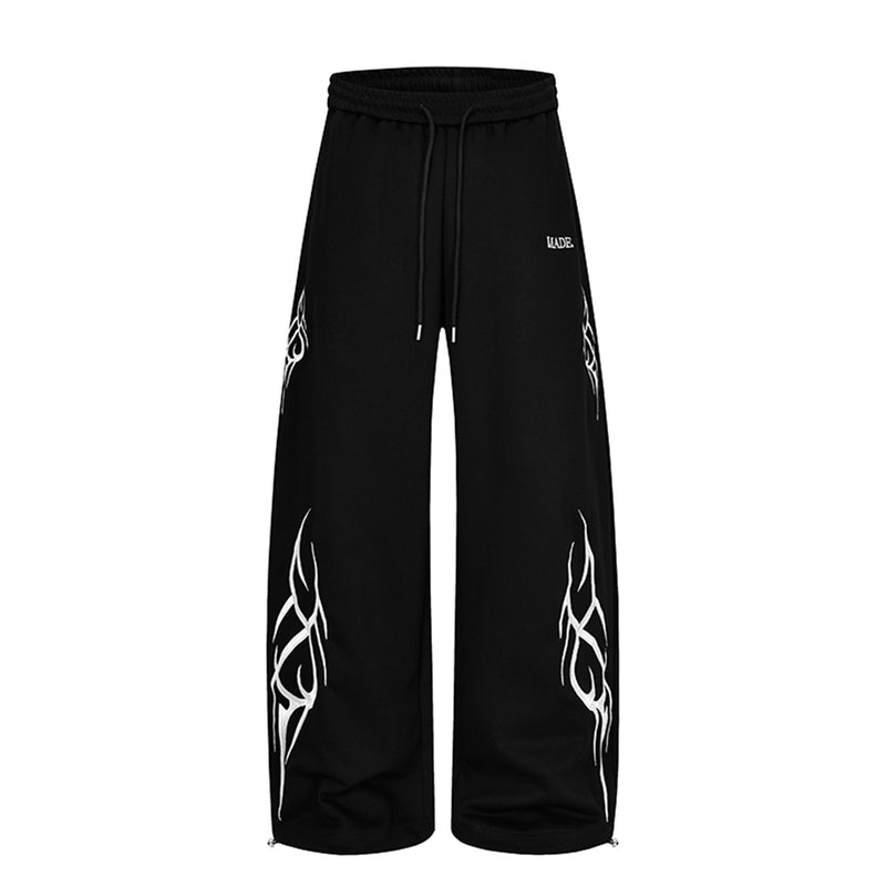 Tribal Print Wide-Leg Sweatpants with Drawstring Waist