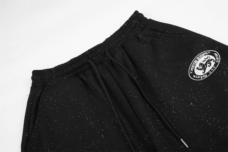 Baggy Track Pants Mens Wide-Leg Star Graphic Sweatpants with Glitter Fabric