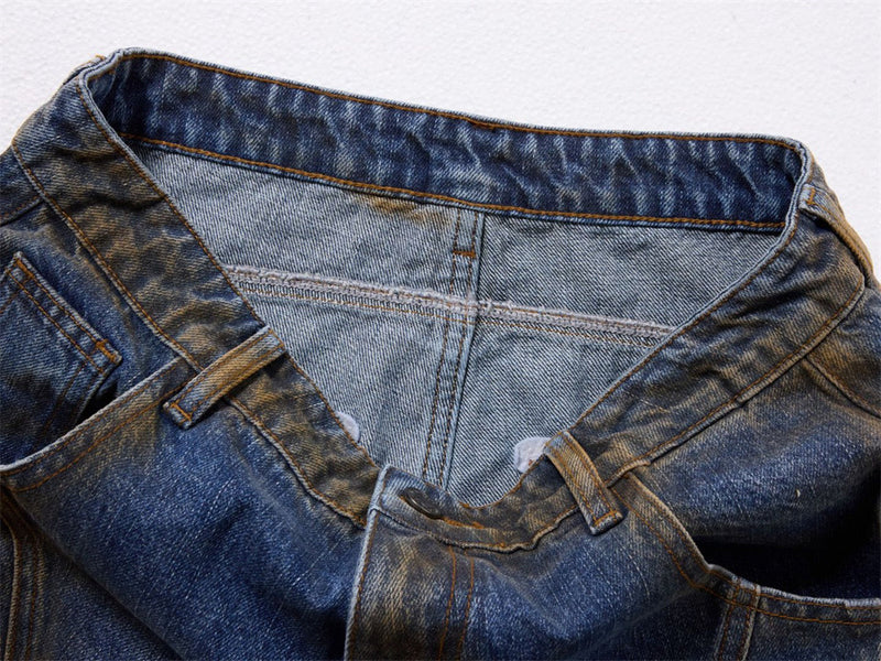 Baggy Wide-Leg Jeans – Deconstructed Patchwork Scimitar Seam, Vintage Wash with