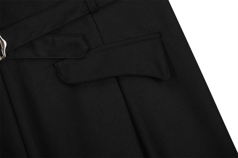 Wide-Leg Pleated Trousers with Wrap Waist Detail
