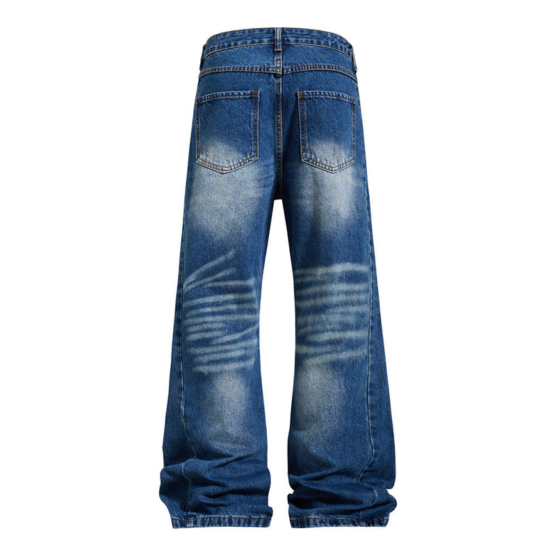 Herren Vintage-Washed-Wide-Leg-Flare-Jeans – Entspannte Passform, Used-Denim