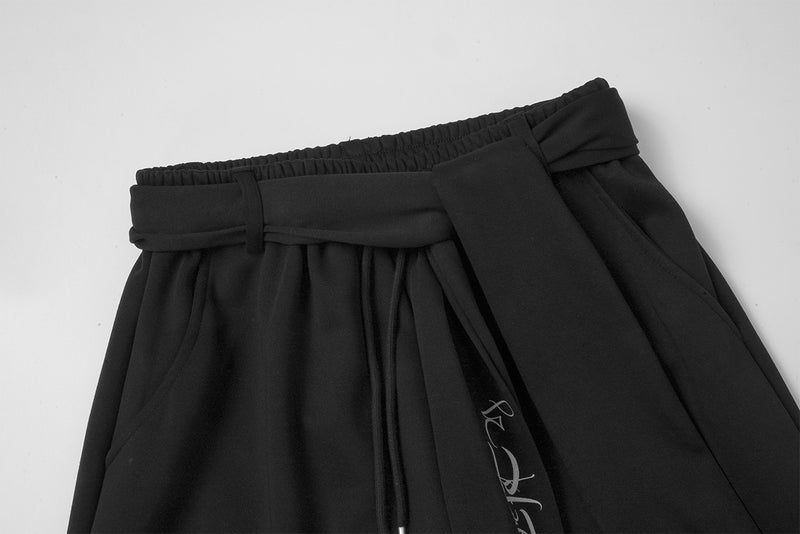 Wide-Leg Sweatpants with Belt Sash and Script Logo Print