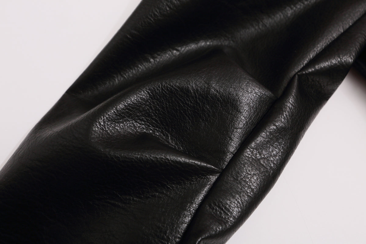 Black PU Leather Moto Jacket – Zip-Up Bomber with Stand Collar & Silver Hardware