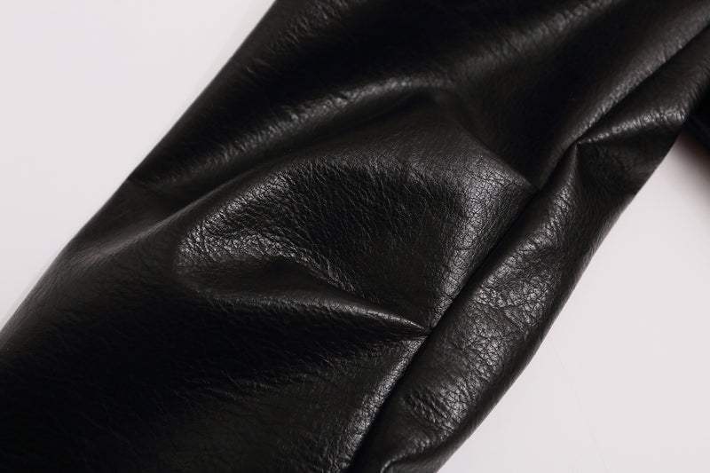 Black PU Leather Moto Jacket – Zip-Up Bomber with Stand Collar & Silver Hardware