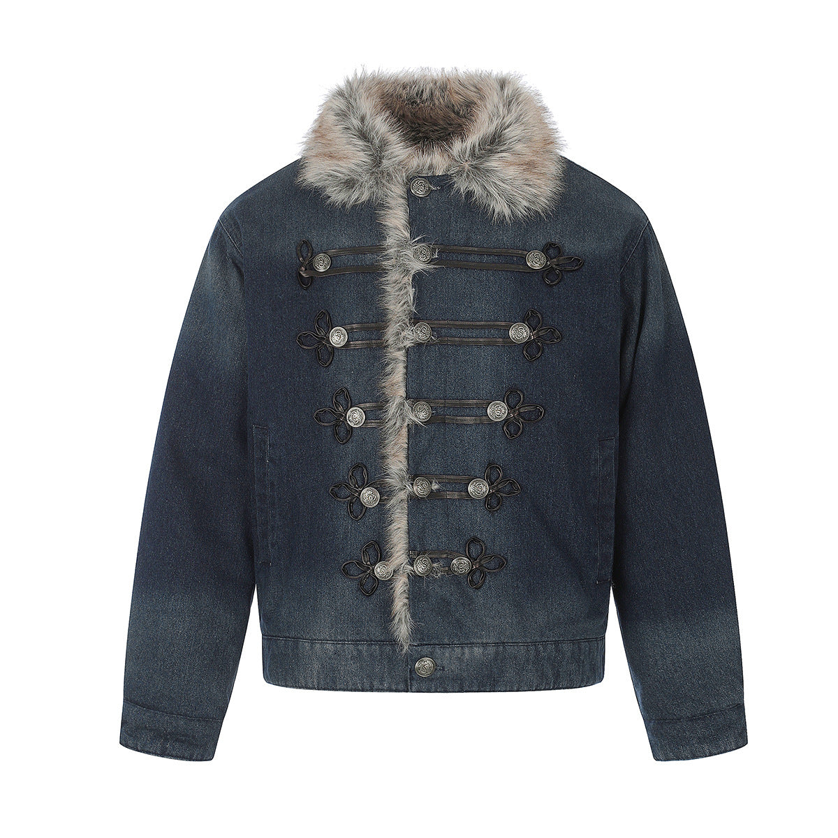 Fur Collar Denim Jacket – Fleece-Lined Vintage Moto Style