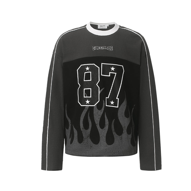 GLFSMADE 87 Flame Print Long Sleeve Graphic Shirt – Racing Streetwear Top