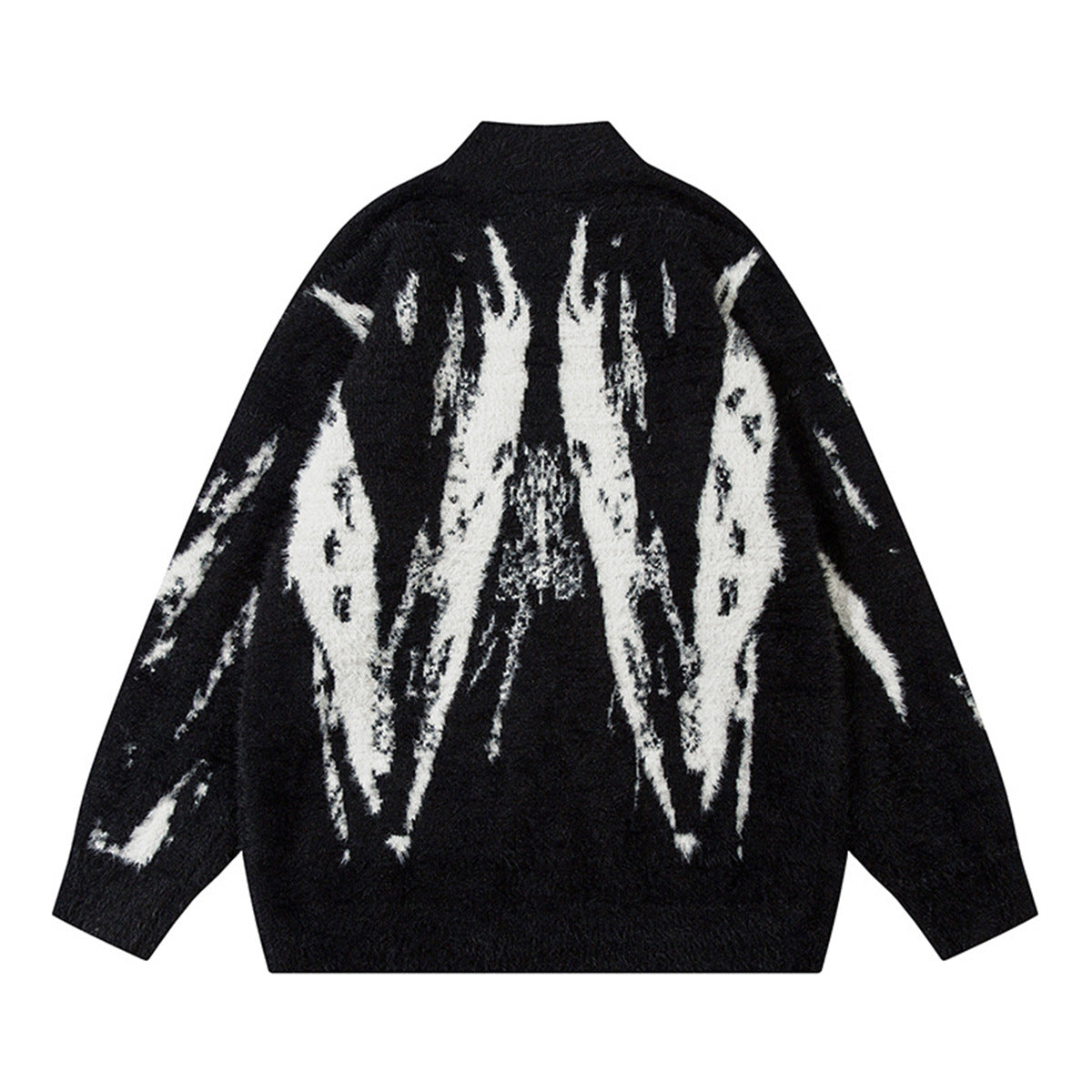 Butterfly Jacquard Zip-Up Knit Cardigan Sweater – Fuzzy Mohair-Style High Street