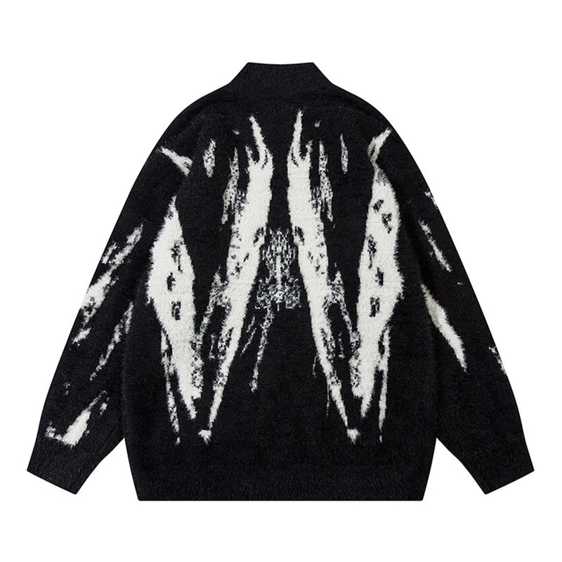 Butterfly Jacquard Zip-Up Knit Cardigan Sweater – Fuzzy Mohair-Style High Street