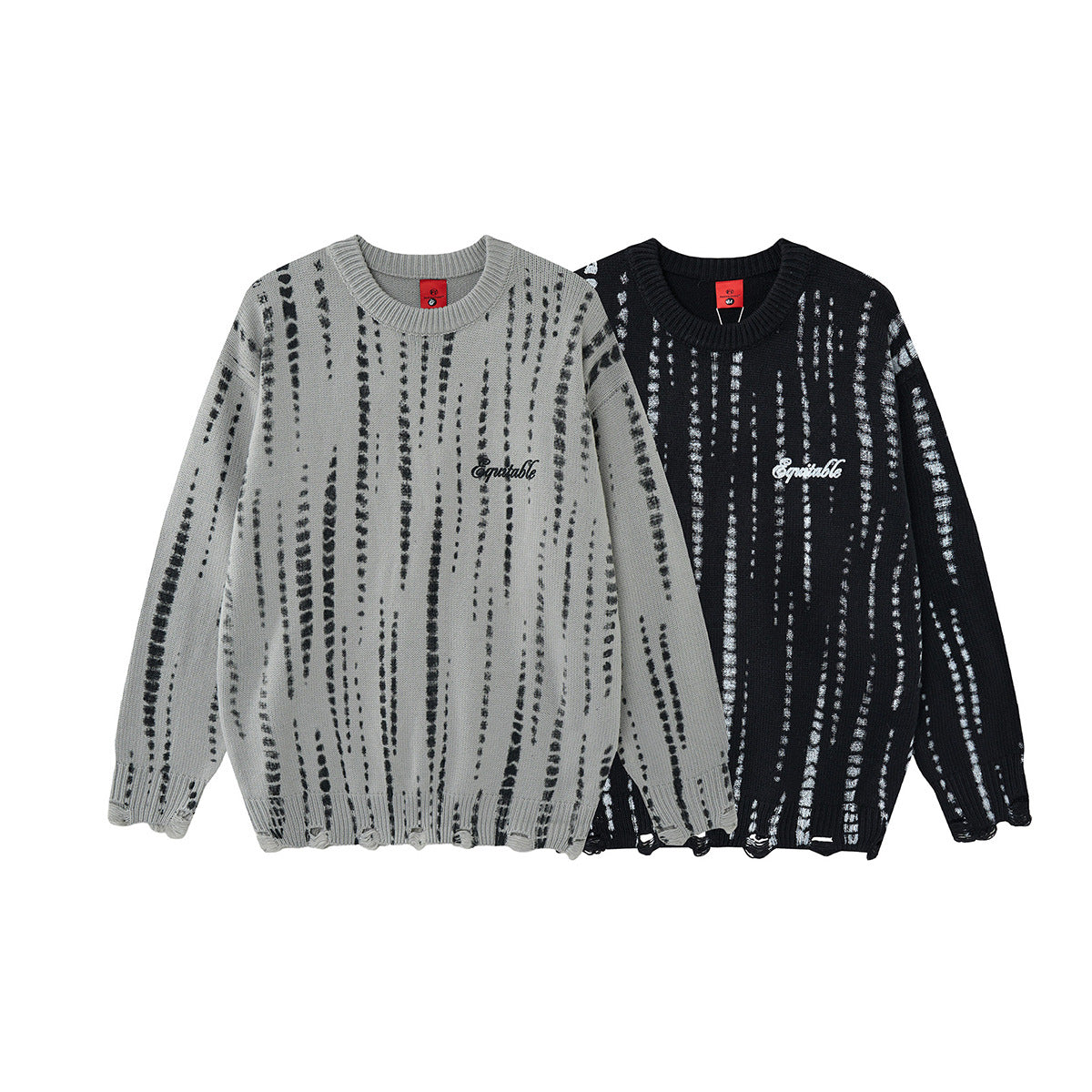 Pull en maille col rond oversize tie-dye délavé – Streetwear vintage