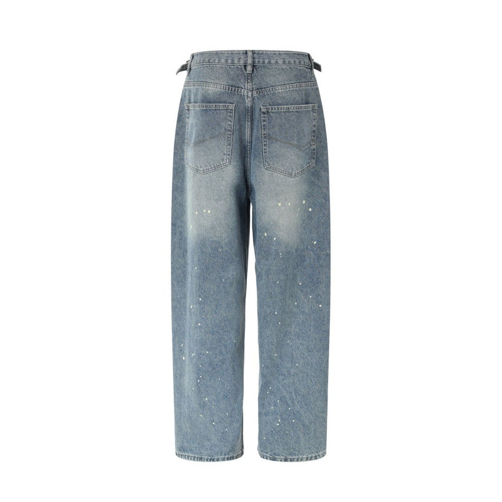 Men's Relaxed Fit Jeans with Floral Graffiti Print – Wide Leg Straight Denim