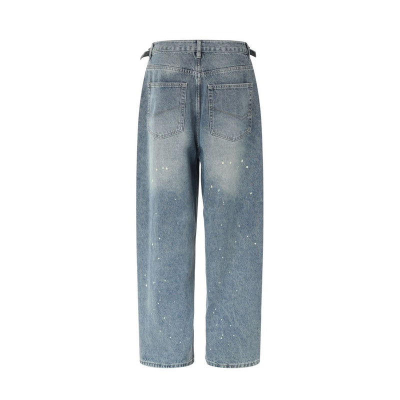 Men's Relaxed Fit Jeans with Floral Graffiti Print – Wide Leg Straight Denim