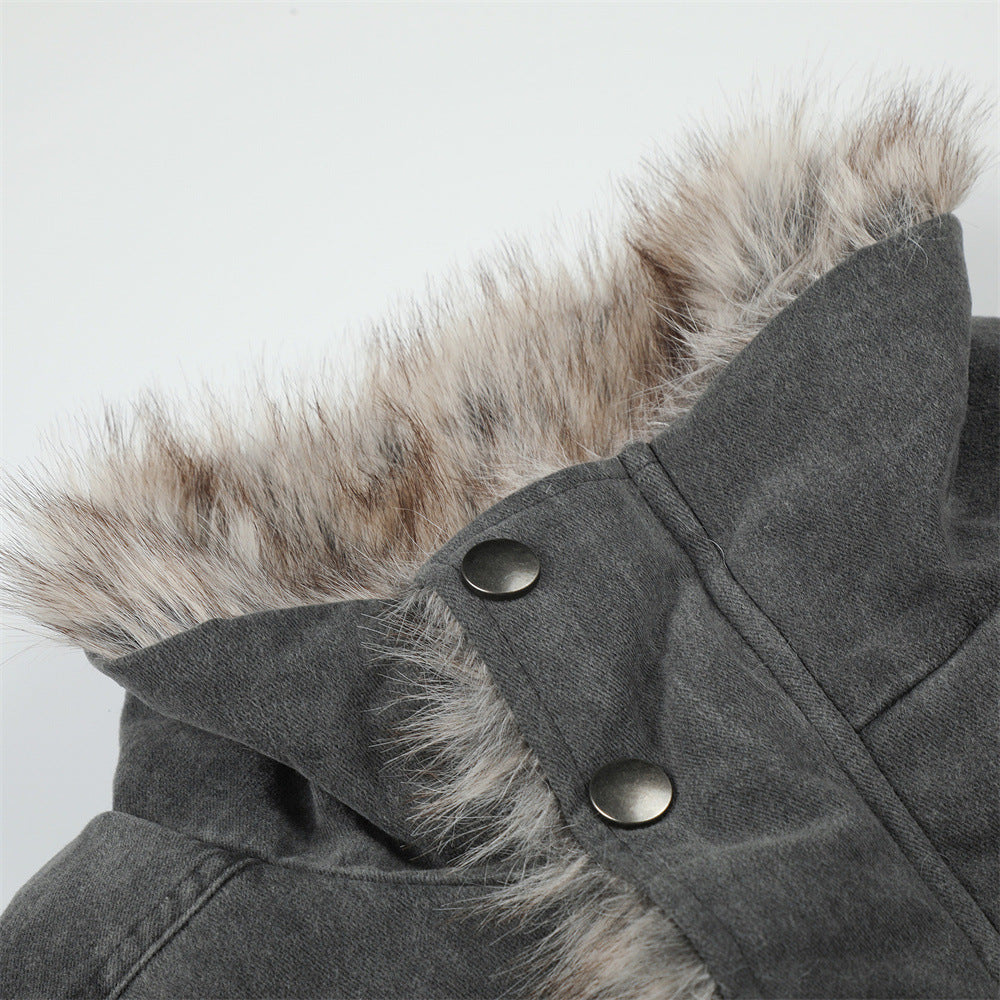 Men's Faux Fur-Lined Bomber Jacket – Studded Workwear Cotton Padded Coat