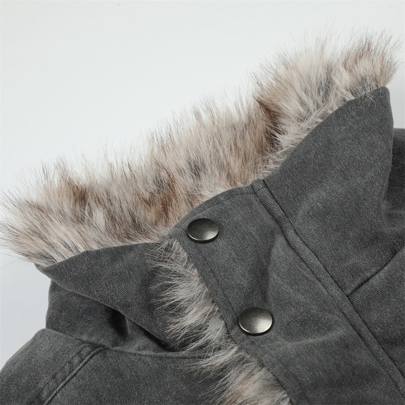 Men's Faux Fur-Lined Bomber Jacket – Studded Workwear Cotton Padded Coat