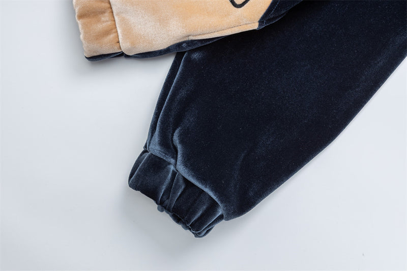 Sudadera de terciopelo con cremallera y estampado de perro de dibujos – Corte oversize color block