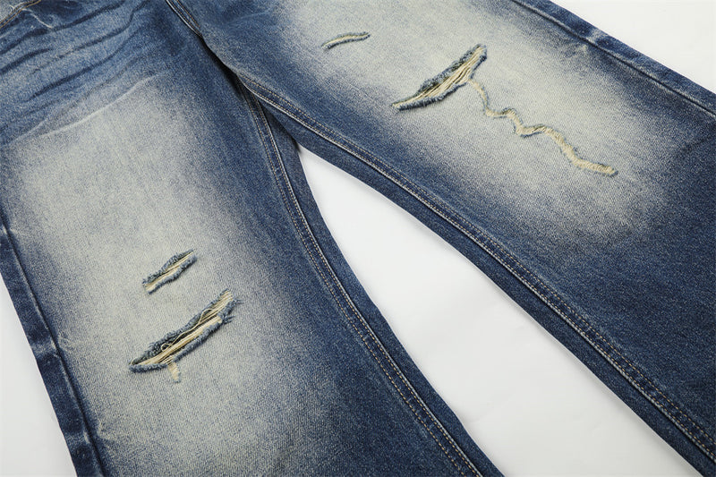 Wide Leg Distressed Jeans – Men's Vintage Wash Flare Denim Pants