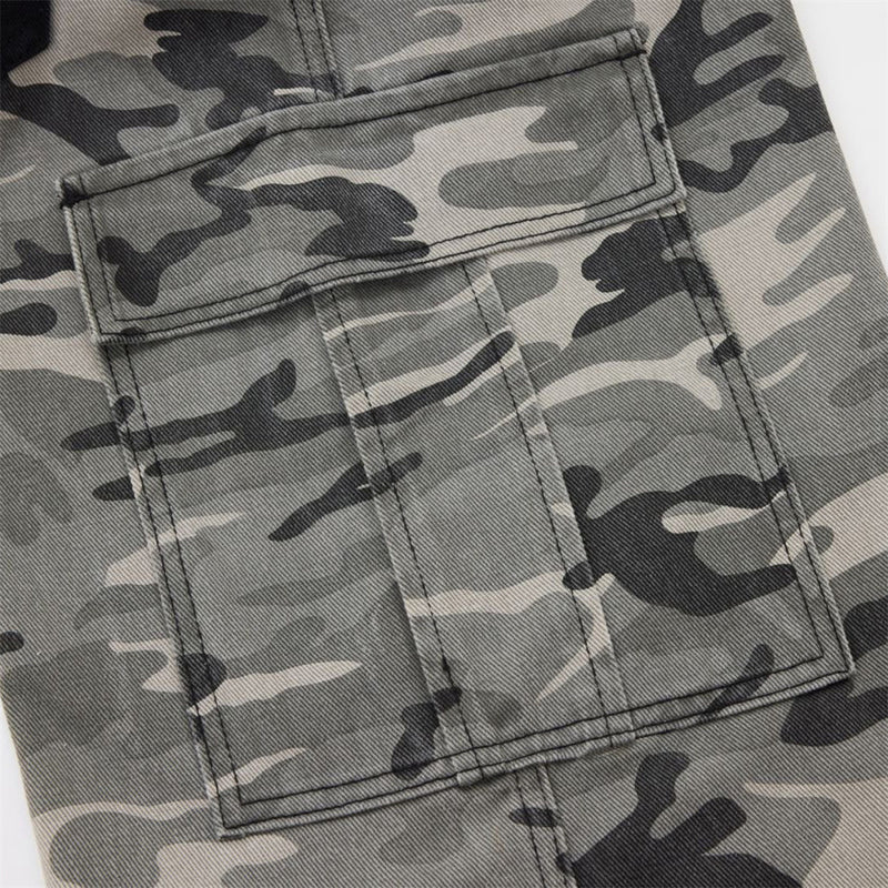Men's Camo Cargo Pants – Faux Two-Piece Baggy Wide-Leg Denim