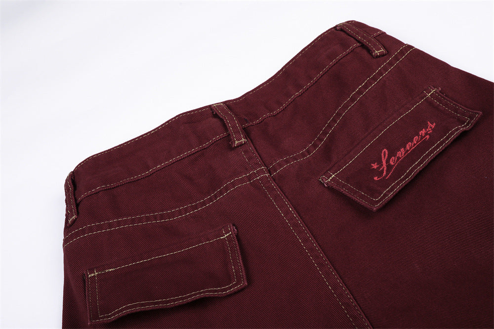 Wide-Leg Pleated Trousers – Curved Barrel Fit with Contrast Stitching
