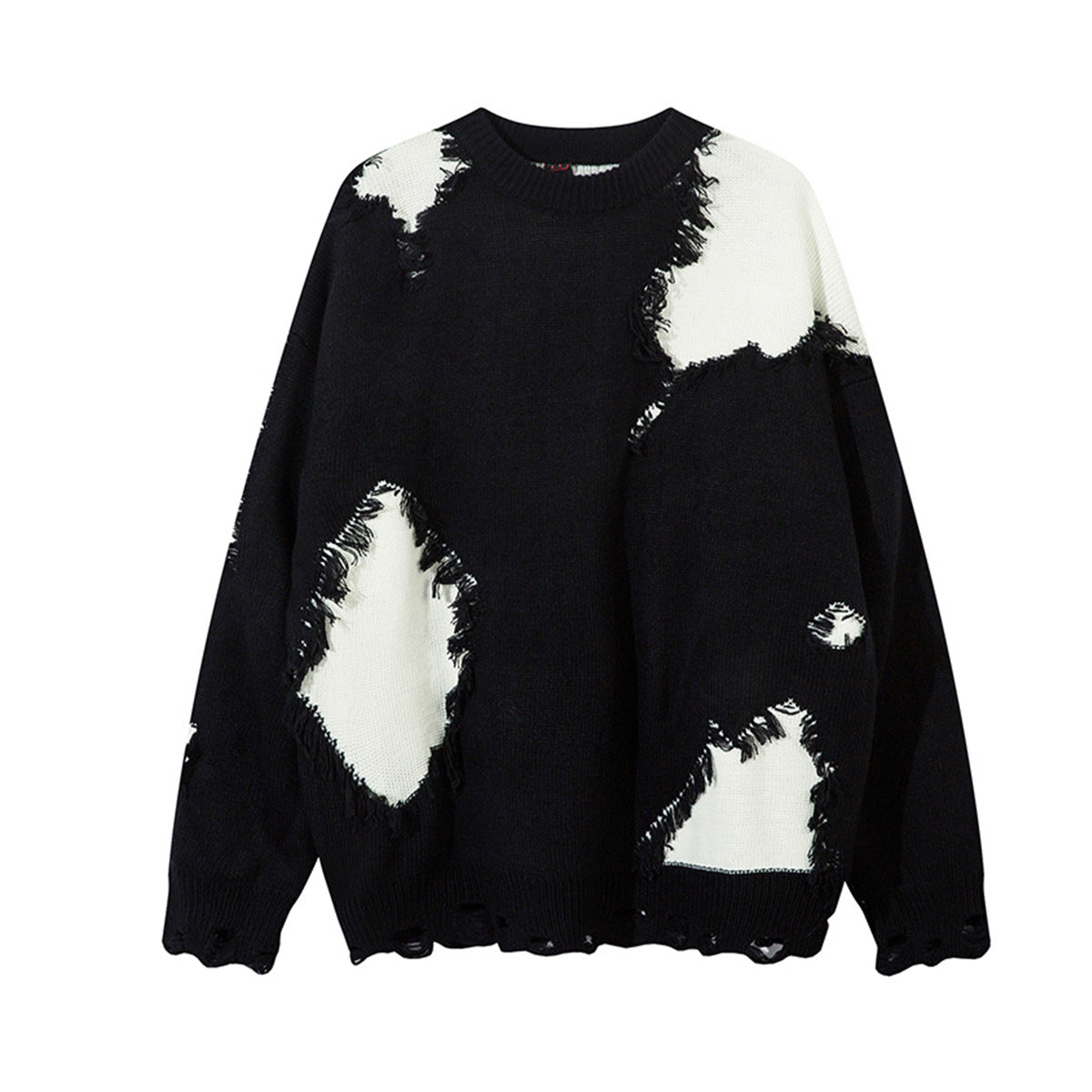 Pull en maille color block effet usé – Pull oversize à franges, style high-street