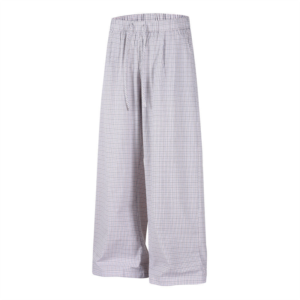 Plaid Wide-Leg Trousers – Men's Relaxed Fit Elastic Waist Pants