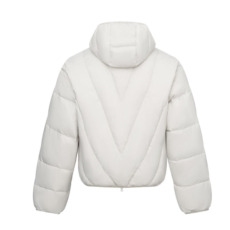 Hooded Puffer Down Jacket with Diagonal Quilting — Oversized Fit