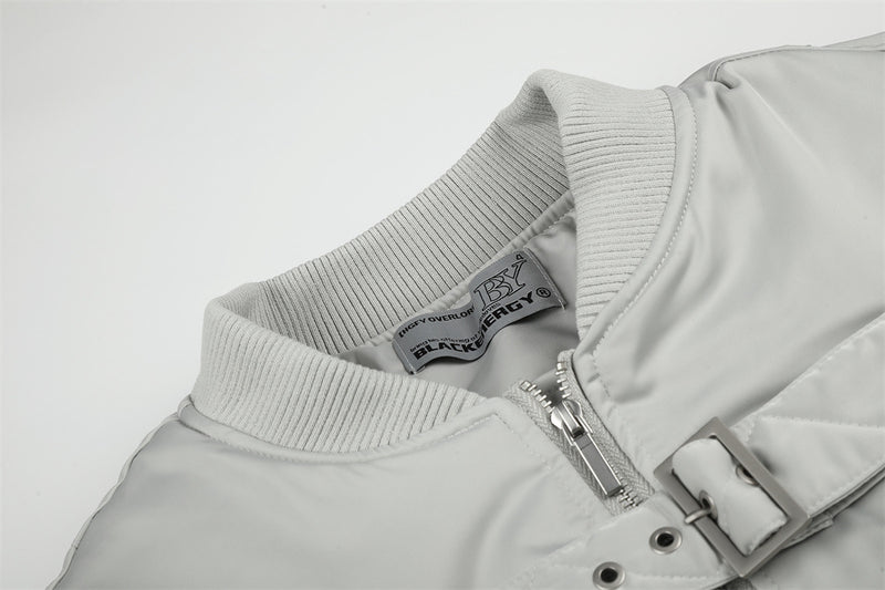 Bomber Jacket Men Oversized Buckle Strap Stand Collar Padded Outerwear