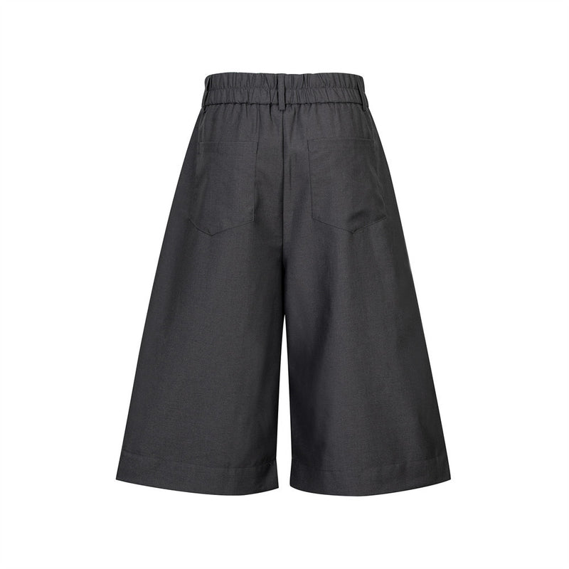 Wide-Leg Pleated Culottes Shorts with Button Fly