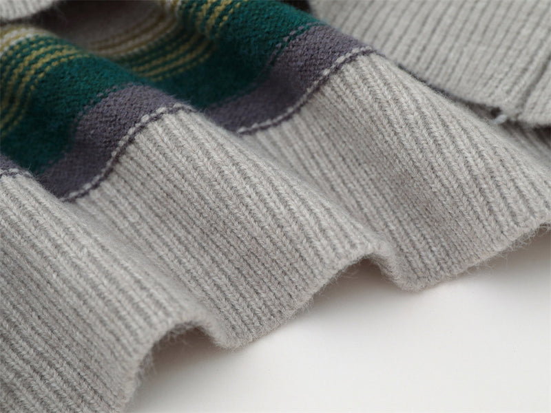Striped Crew Neck Sweater – Relaxed Fit Color-Block Knit Pullover