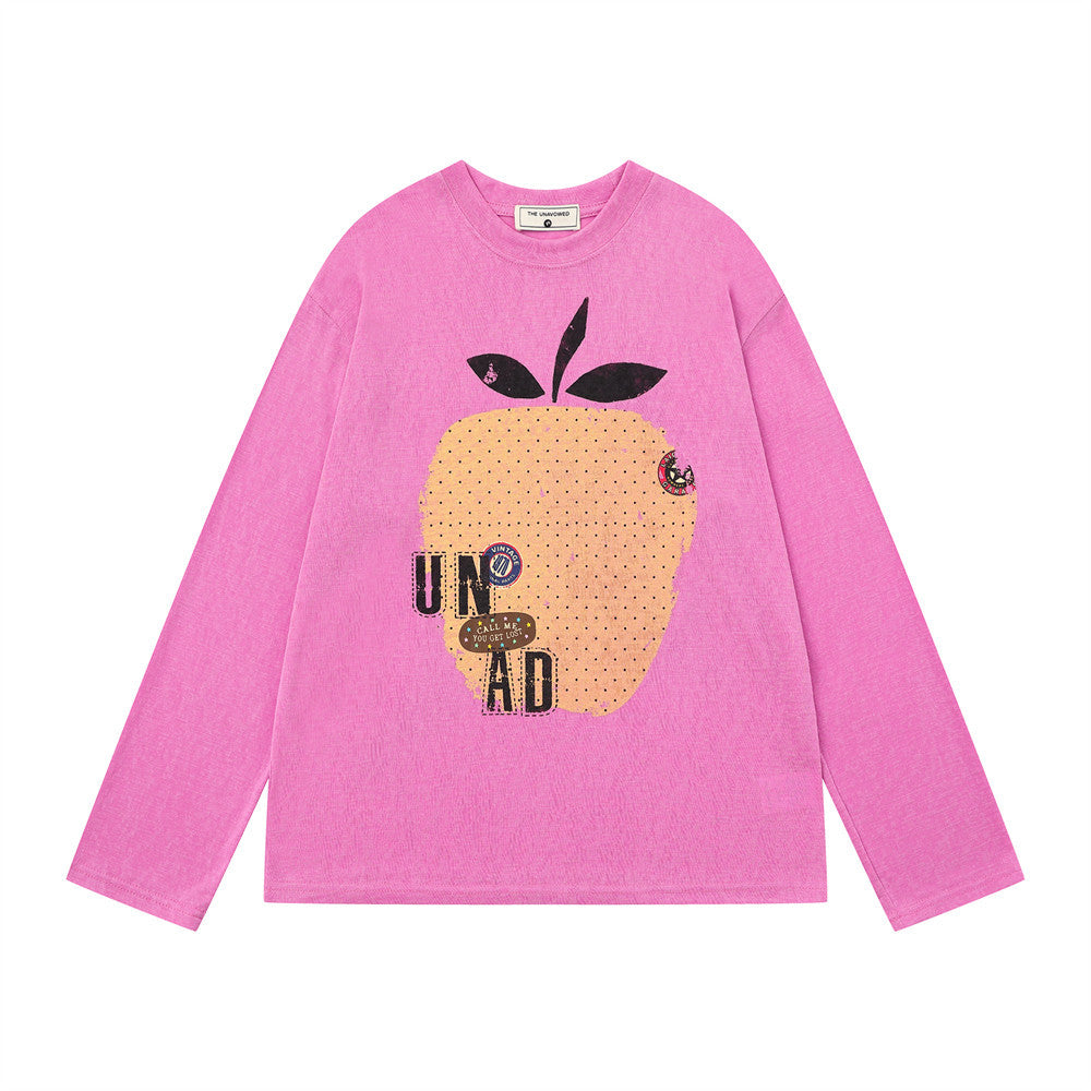 Langarmshirt mit Frucht-Print für Herren – Oversize-Rundhalsausschnitt, lässiges Oberteil