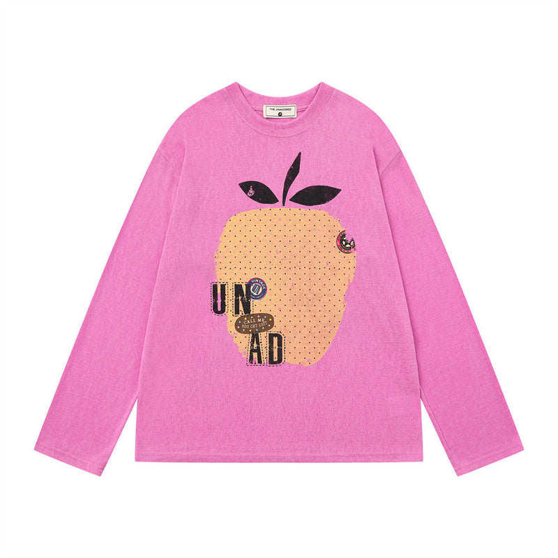 Langarmshirt mit Frucht-Print für Herren – Oversize-Rundhalsausschnitt, lässiges Oberteil