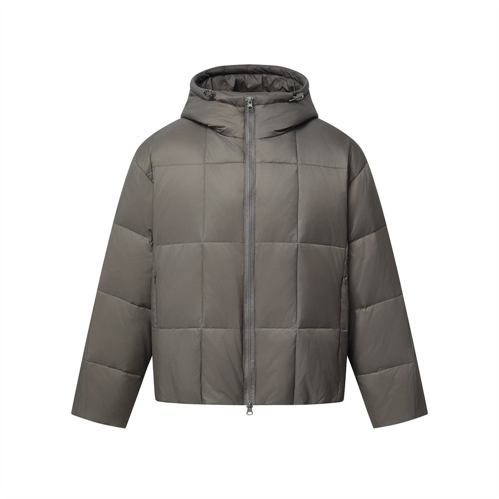 Herren-Pufferjacke mit Steppung – Wintermantel mit Kapuze und durchgehendem Reißverschluss