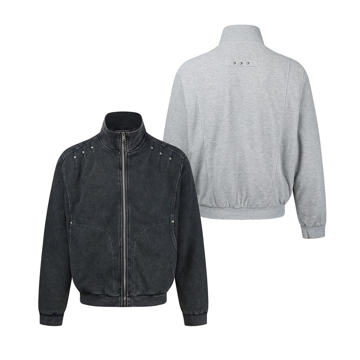 Blouson bomber en maille gaufrée délavée à l’acide avec rivets métalliques