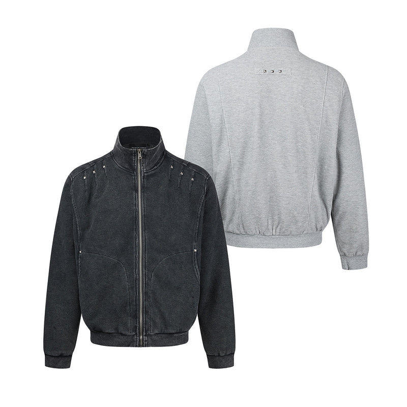 Blouson bomber en maille gaufrée délavée à l’acide avec rivets métalliques