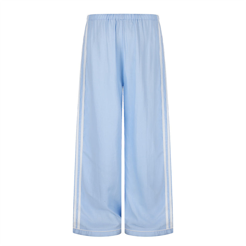 Wide-Leg Track Pants with Side Stripes & Drawstring Waist
